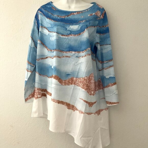 JUST FASHION NOW Tops - JUST FASHION NOW ASYMMETRICAL BLUE TOP